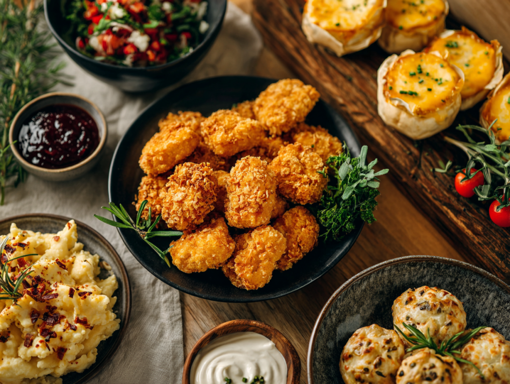 Auswahl an Fingerfood und Dutch Bites im Atoll Bowling – Hähnchennuggets, Käse-Soufflés und Dips als Sharing Plat