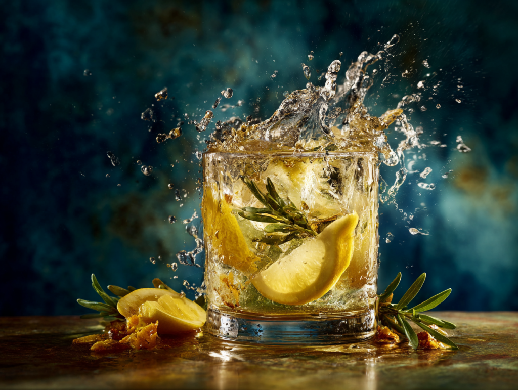 ein Glas Aperitif auf einem Tisch im atoll München