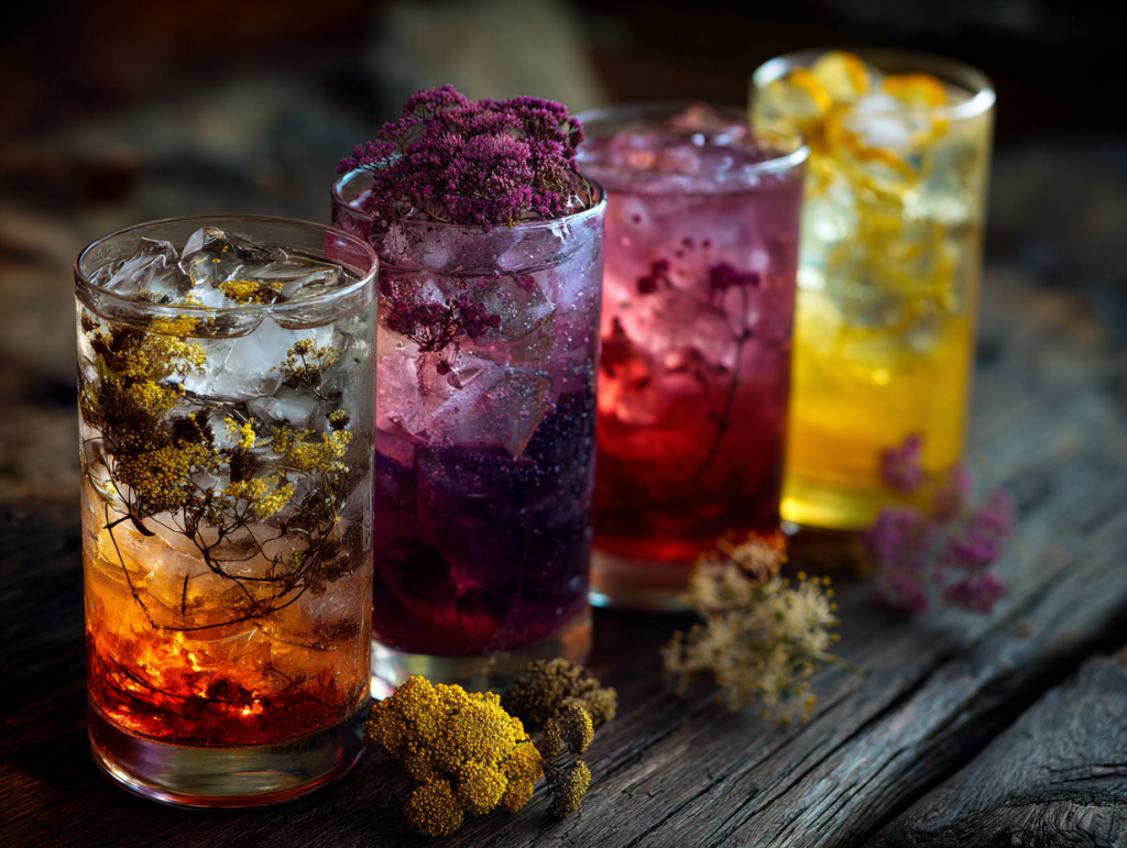 Farbige Cocktails stehe auf einem Tresen im atoll München