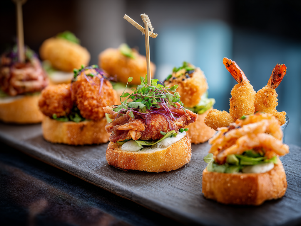 Wir sehen eine kleine Auswahl an Fingerfood im Atoll München